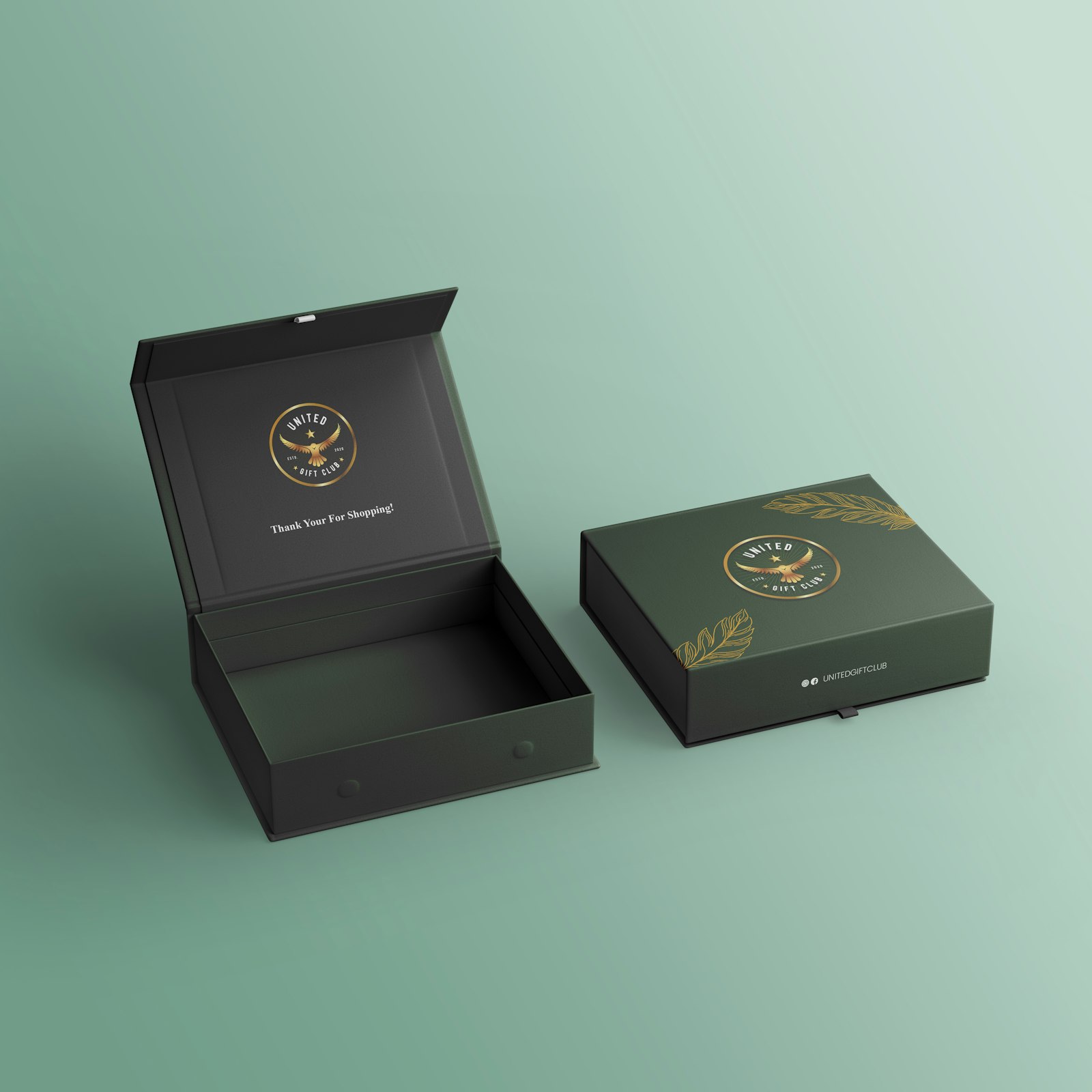 Confezione regalo con logo dorato lucido, esempio di decorazione premium